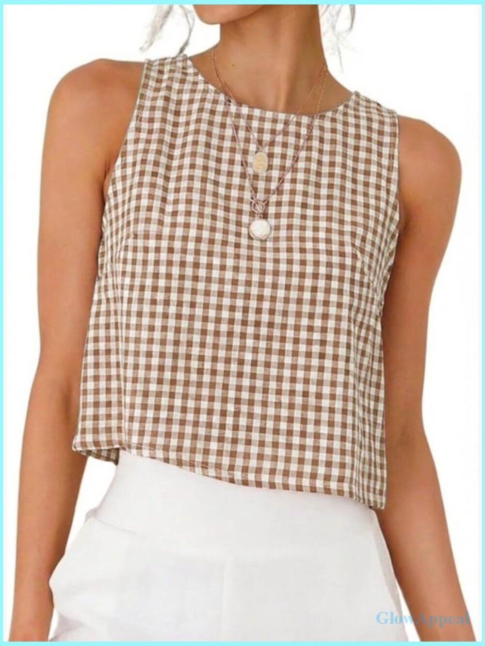 Gingham Crop Tank Top Sleeveless V-Neck Summer